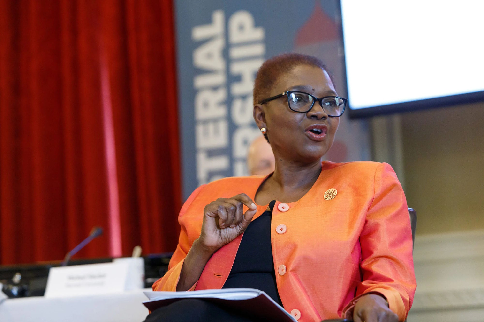 Harvard Ministerial Leadership Program Advisory Board Member Baroness Valerie Amos, who is the Master of University College, Oxford University and former Secretary of State for International Development of the United Kingdom, provides keynote remarks during the 2019 Harvard Ministerial Forum for Sectoral Ministers.